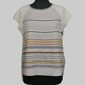 Zara sleeveless blouse white with horizontal‎ stripes step hemline M
